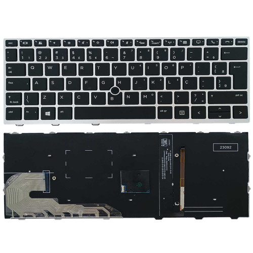 Teclado para HP EliteBook 735 G6, 830 G6, L13697-201 | BR, Preto com Frame Prata, Backlight, Pointing Stick