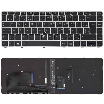 Teclado para HP EliteBook 745 840 848 Serie G3 | BR, Preto com Frame Prata, Backlight Branco, Pointing Stick