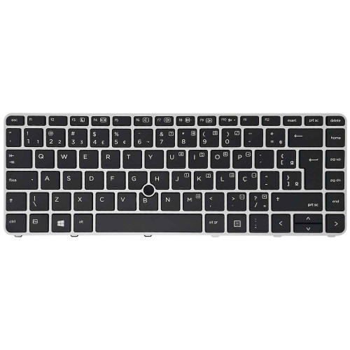 Teclado para HP EliteBook 745 840 848 Serie G3 | BR, Preto com Frame Prata, Backlight Branco, Pointing Stick