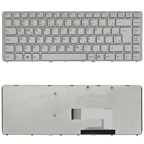 Teclado para Sony VAIO 148737921, 148737941, 148737961 | BR, Branco com Frame Prata Teclado para Sony VAIO 148737921, 148737941, 148737961 | BR, Branco com Frame Prata