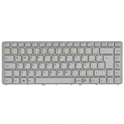 Teclado para Sony VAIO 148737921, 148737941, 148737961 | BR, Branco com Frame Prata Teclado para Sony VAIO 148737921, 148737941, 148737961 | BR, Branco com Frame Prata