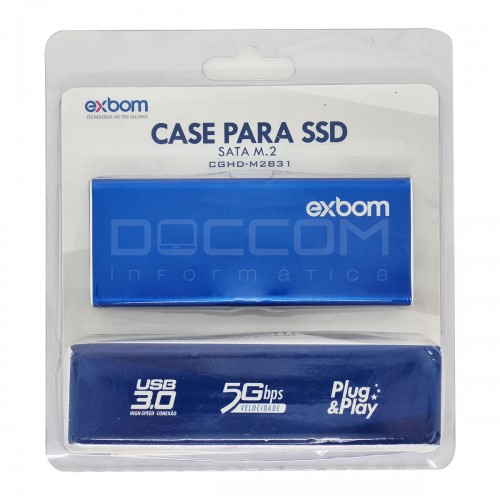 Case Mini para HD SSD M.2 Sata III Ngff USB 3.0 Alumínio 5Gbps Azul Exbom CGHD-M2B31