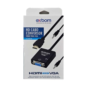 Cabo Conversor Adaptador HDMI Macho para VGA Fêmea com Áudio