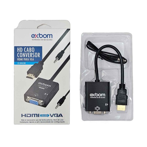 Cabo Conversor Adaptador HDMI Macho para VGA Fêmea com Áudio