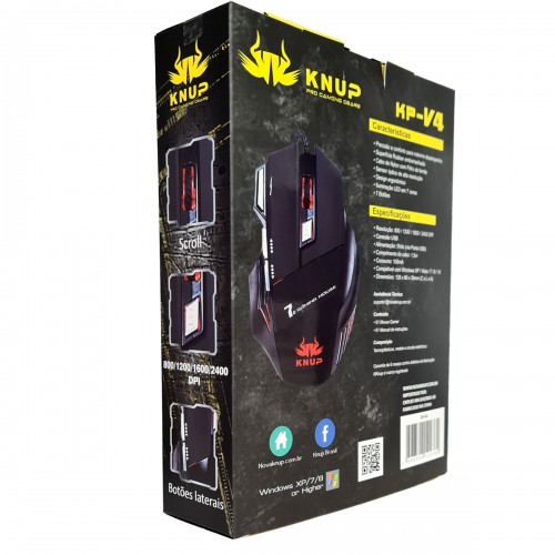 Mouse USB  Gamer RGB 7 Botões Superfície Runner KP-V4