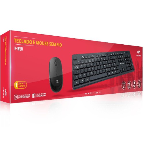 Kit Teclado + Mouse C3Tech Sem Fio Wireless ABNT2 - K-W20BK