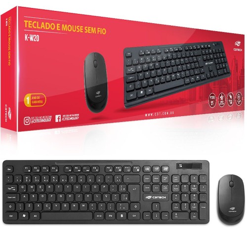 Kit Teclado + Mouse C3Tech Sem Fio Wireless ABNT2 - K-W20BK
