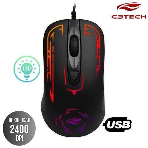 Mouse Gamer USB C3Tech MG-12BK ajuste 2400 DPI 4 Botões