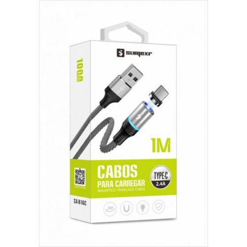 Cabo Type-C Magnético 2.4A 1m Preto Sumexr SX-B16C