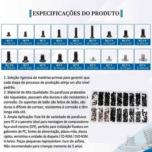 Kit De Parafusos Para Notebooks - 360 pecas - 18 modelos