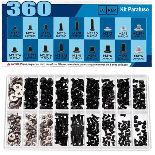 Kit De Parafusos Para Notebooks - 360 pecas - 18 modelos